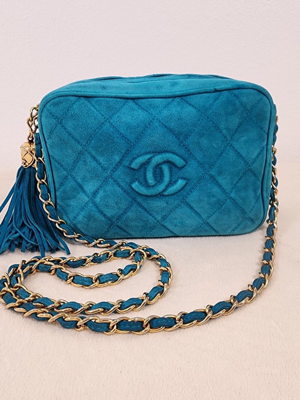 Chanel Mini Suede Tassel Camera Bag. Needs Ext Cleaning. No Hologram.